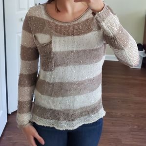 Forever 21 Sheer Sequins Striped Knit Blouse